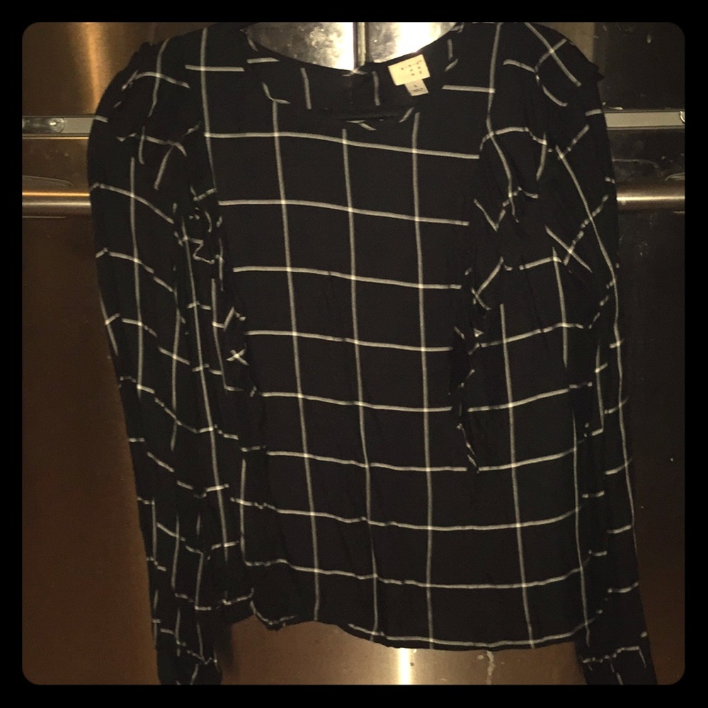 A New Day Black Blouse with Ruffle Detail